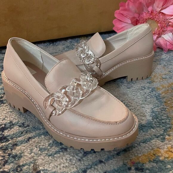 Dolce Vita Leather Platform Loafers w/Acrylic Chain Chunky 7.5 - Picture 1 of 8